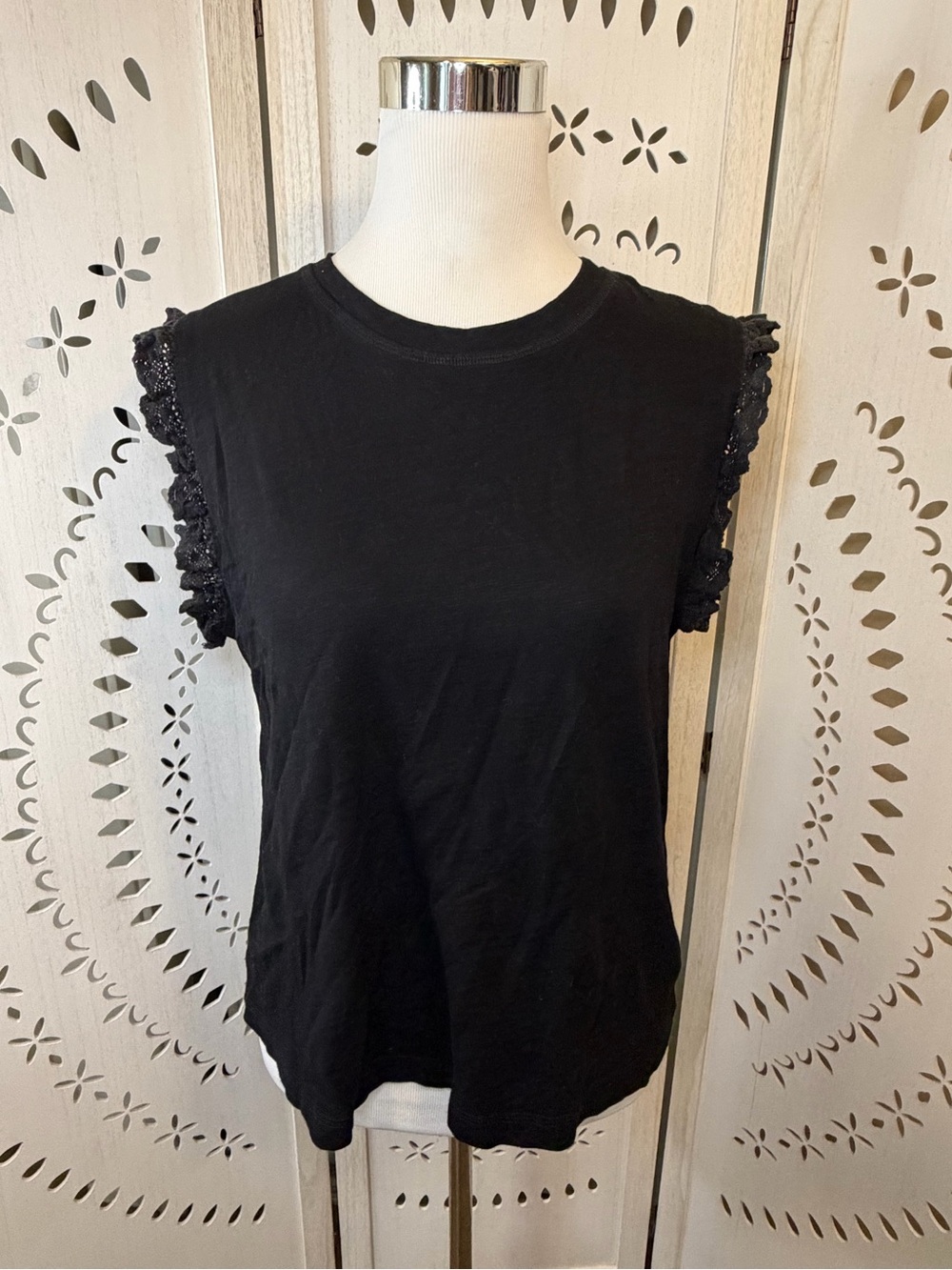 Women’s Black Lace-Trim Sleeveless Top 100% Cotton